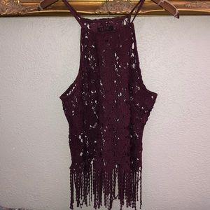 Purple lace tank with fringe at the bottom